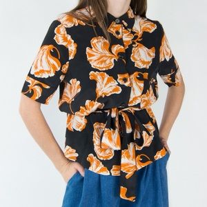 Ganni Geroux 100% silk camper shirt